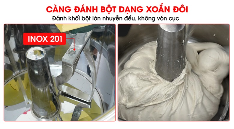 Càng đánh bột inox xoắn đôi giúp bột nhuyễn mịn