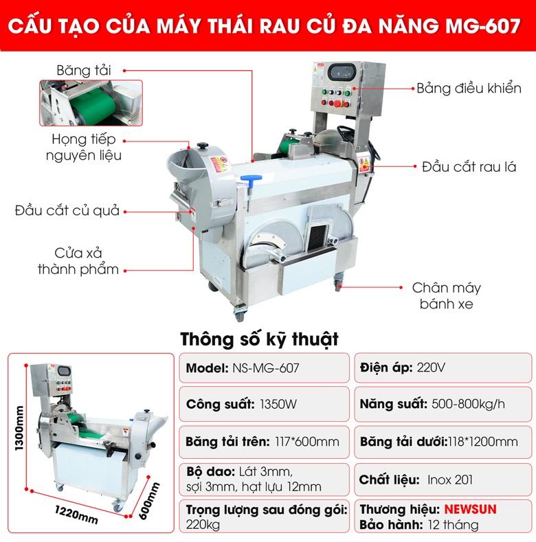 Cấu tạo của máy thái rau củ quả đa năng MG-607