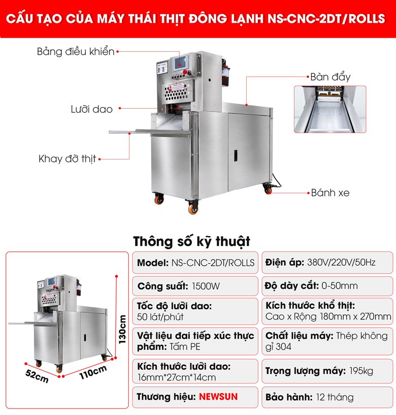 Cấu tạo máy cắt thịt đông lạnh cao cấp NS-CNC-2DT/ROLLS