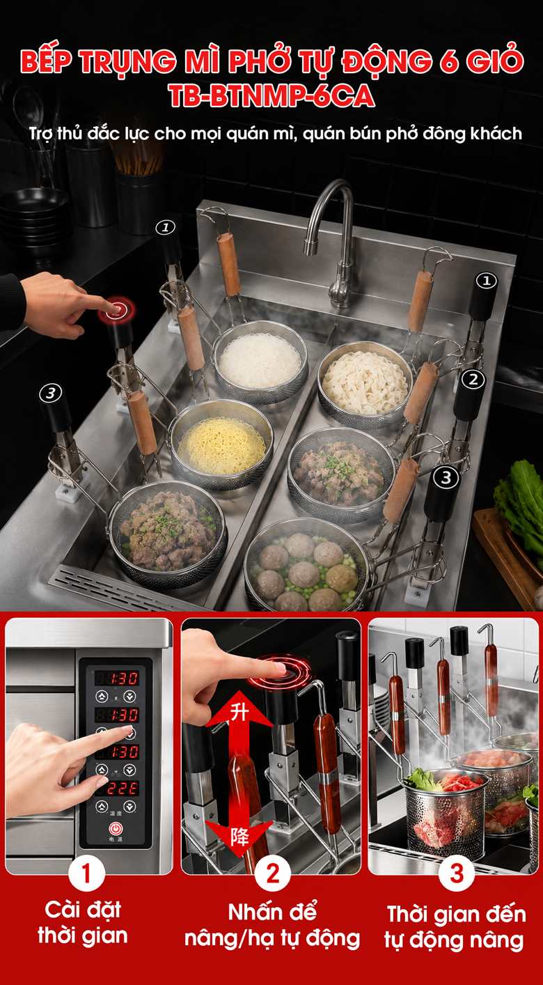 Bếp trụng nhúng mì phở tự động 6 giỏ TB-BTNMP-6CA